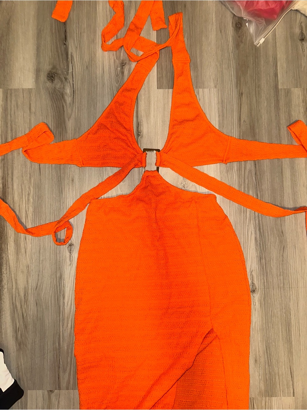 SHEIN Bright Orange Textured Halter Top
